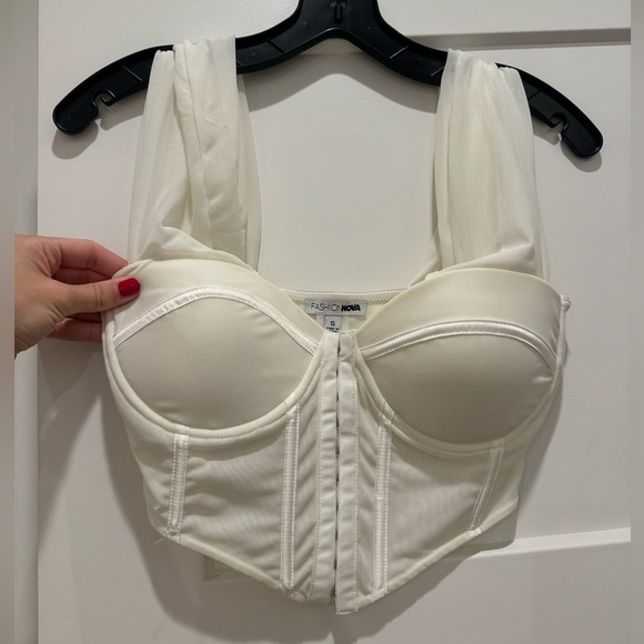 FashionNova Totally Boned Mesh Corset Top, Color Bone, Size Small - Picture 4 of 7